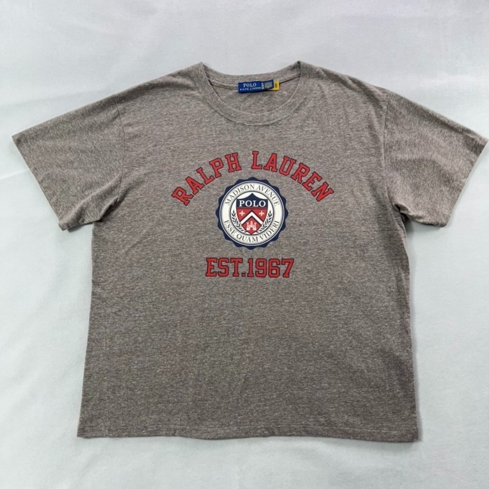 Polo Ralph Lauren T Shirt Women XL Gray Logo Crest Madison Avenue Crew Neck Tee